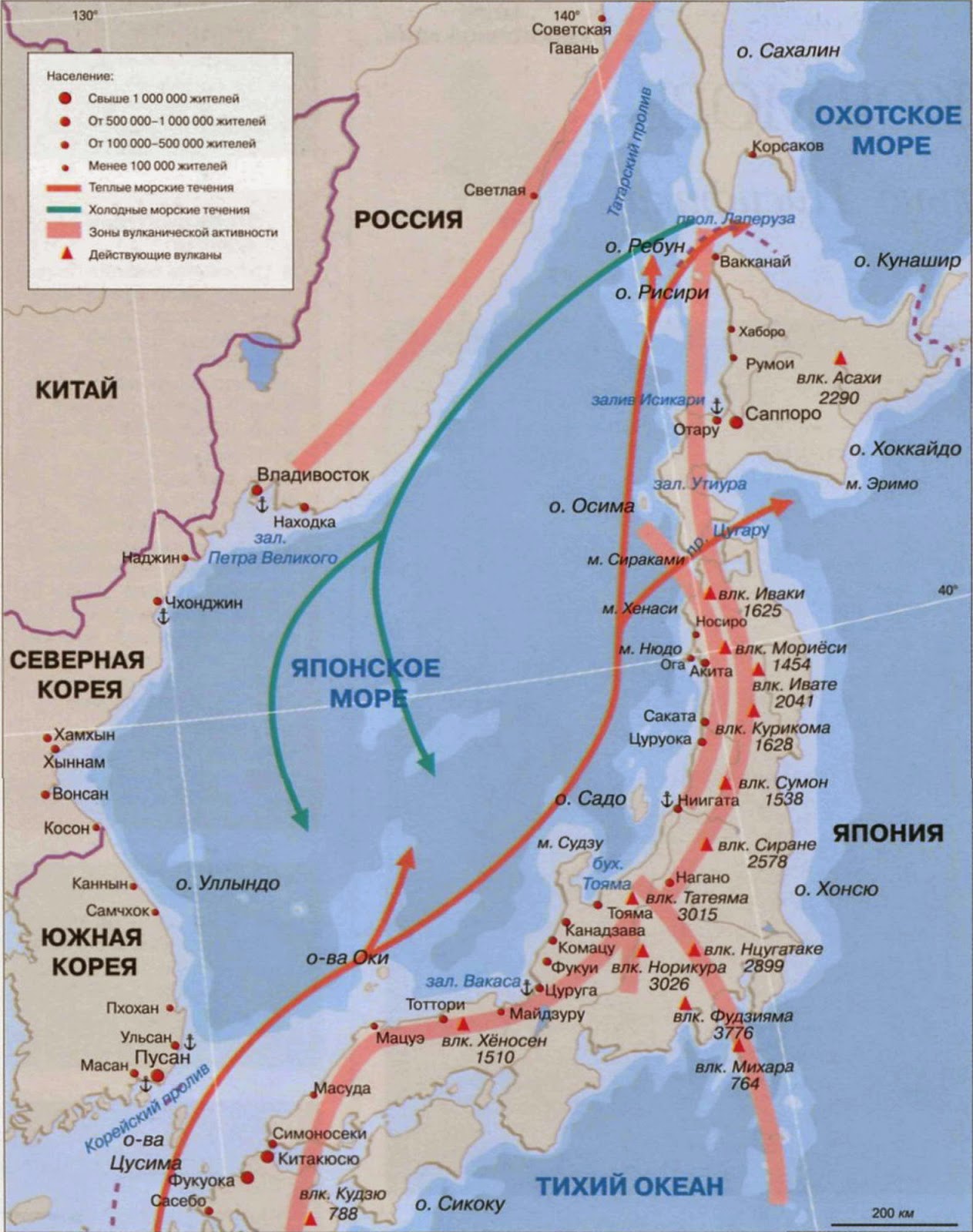 Карта течений японского моря